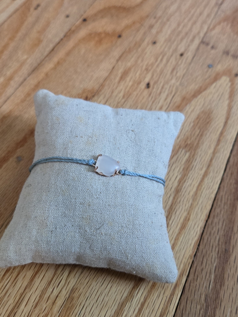 Pura Vida Rose Quartz Bezel Bracelet in Light Blue Cord